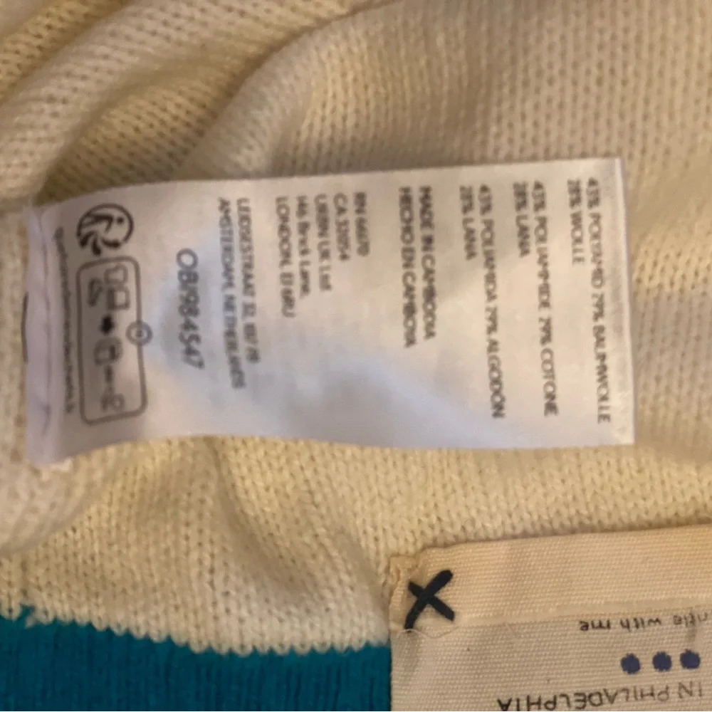 Free People Cream Cropped Sweater with Teal Trim - Picture 15 of 16